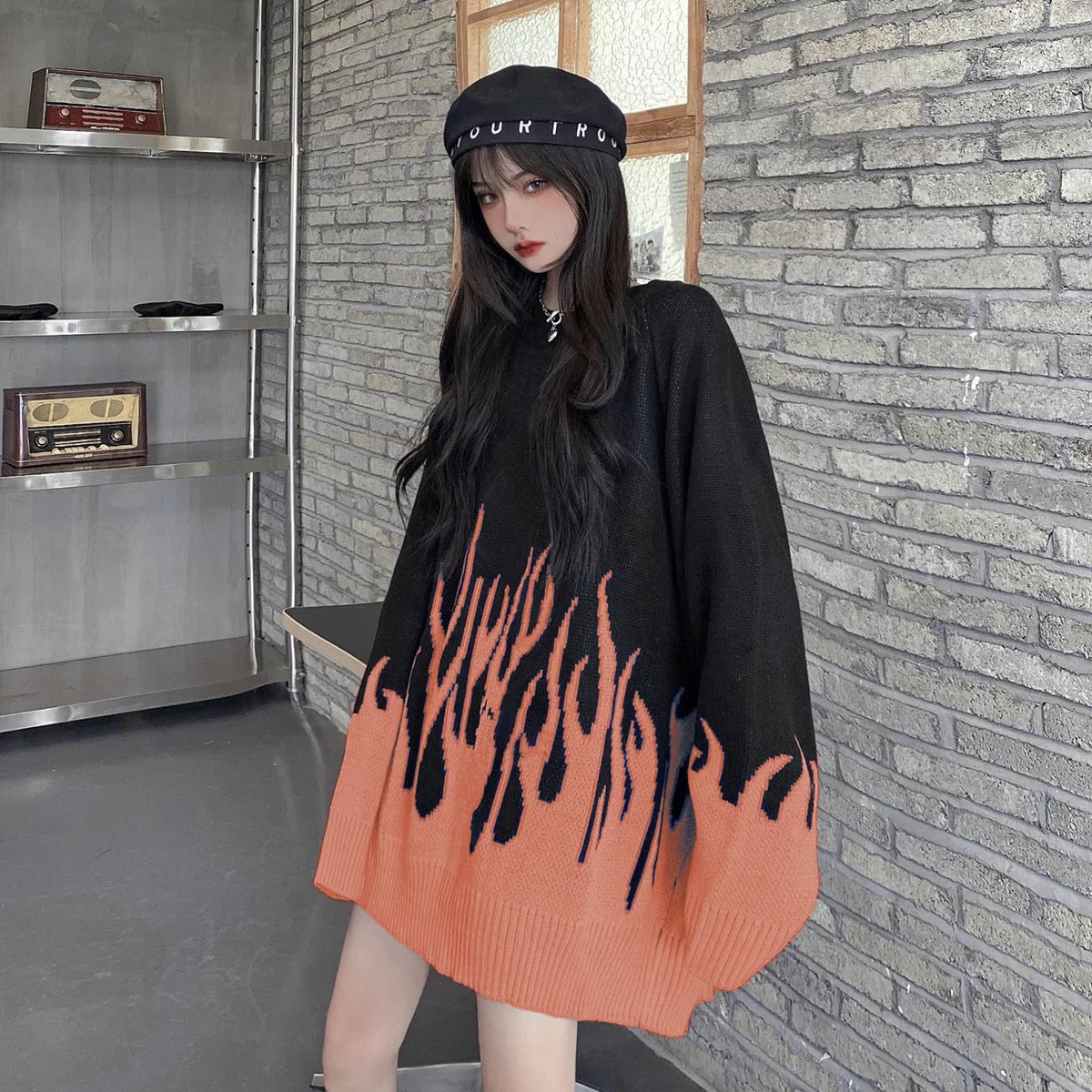 "FLAMING" PULLOVER SWEATER