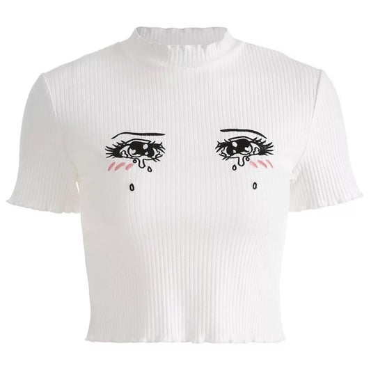 "ANIME EYES" EMBROIDERED T SHIRT