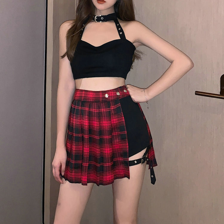 "PLAID SPLIT" SKIRT