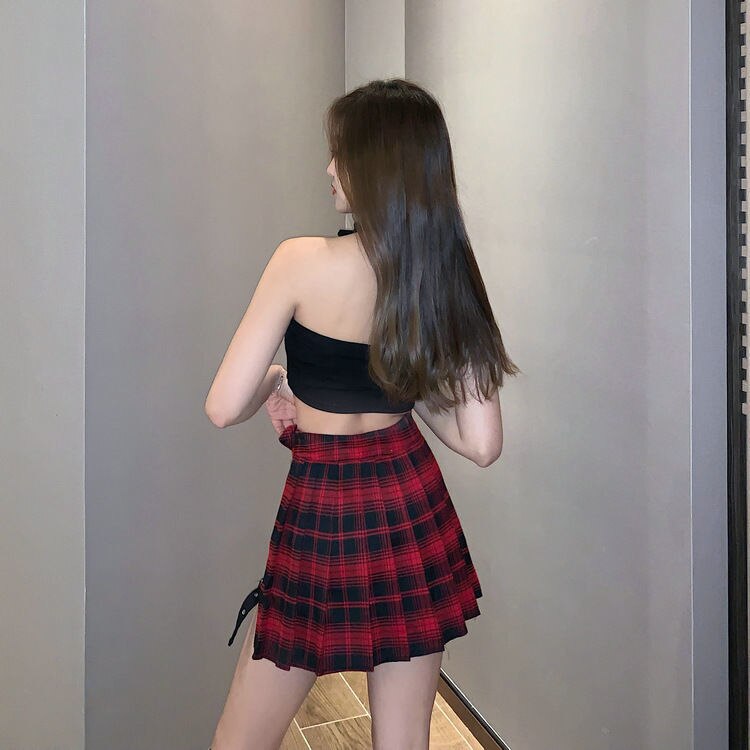 "PLAID SPLIT" SKIRT