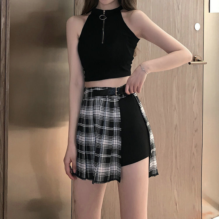 "PLAID SPLIT" SKIRT